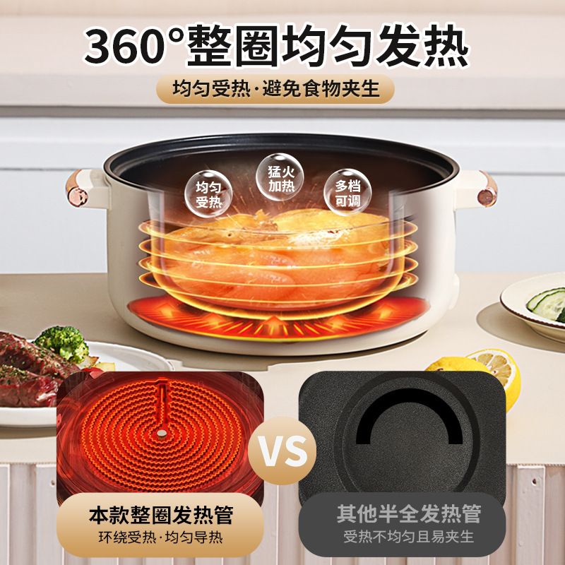 电煮锅多功能一体锅电火锅3-4学生宿舍便携小电锅电炒锅不粘电锅详情图2