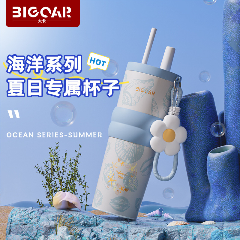 2025新款男女大容量保温杯便携海洋生物图案陶瓷内胆吸管冰霸水杯详情图1