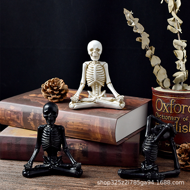 创意万圣节瑜伽骷髅鬼节日摆件鬼节装饰品骷颅树脂工艺品摆设批发详情图1