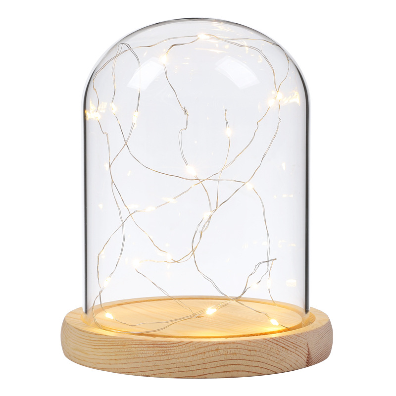 eva防脱落卡扣永生花干花玻璃罩底座带灯展示盒串灯防尘罩手模玻详情图5