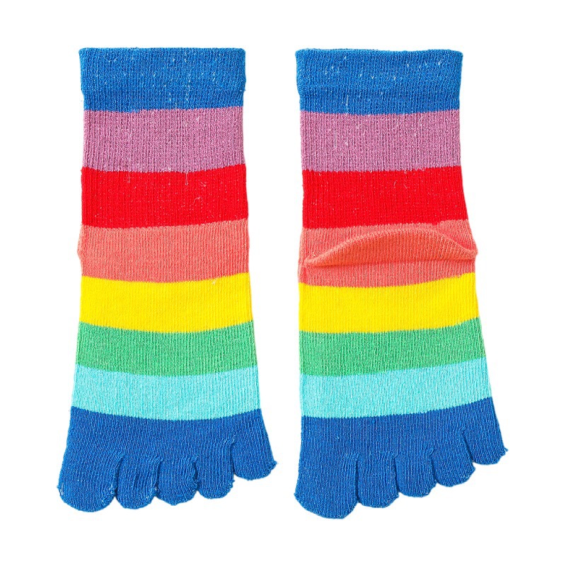 新款儿童彩虹条分指袜子 大小童中筒纯棉脚趾袜子详情图5