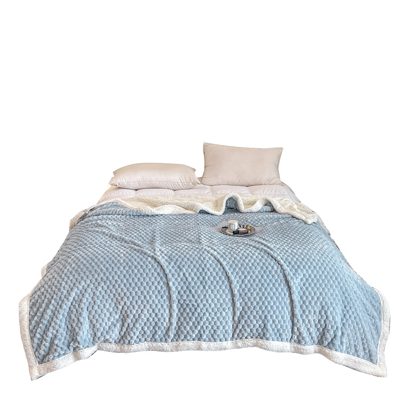 厂家现货秋冬金龟绒提花毛毯加厚羊羔绒空调毯被子纯色午睡盖毯披详情图5