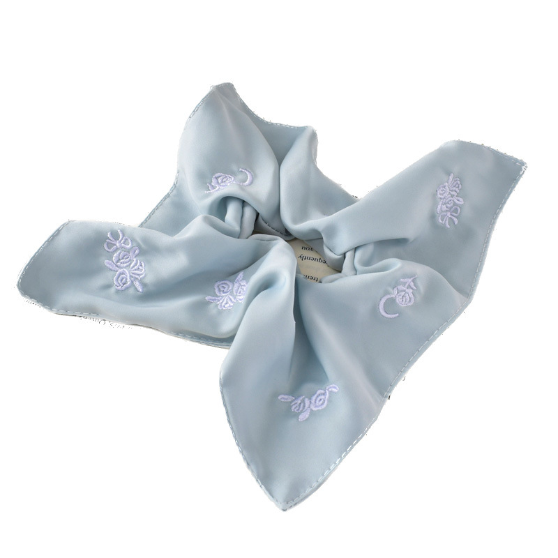 韩系蝴蝶结刺绣花朵缎面方巾大肠发圈高级感方形扎头发绳头绳发饰详情图5