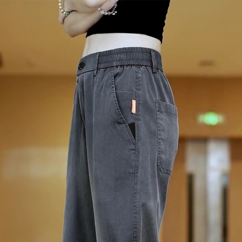 工装裤子男款直筒宽松弹力松紧腰长裤夏季薄款休闲裤男耐磨牛仔裤详情图2