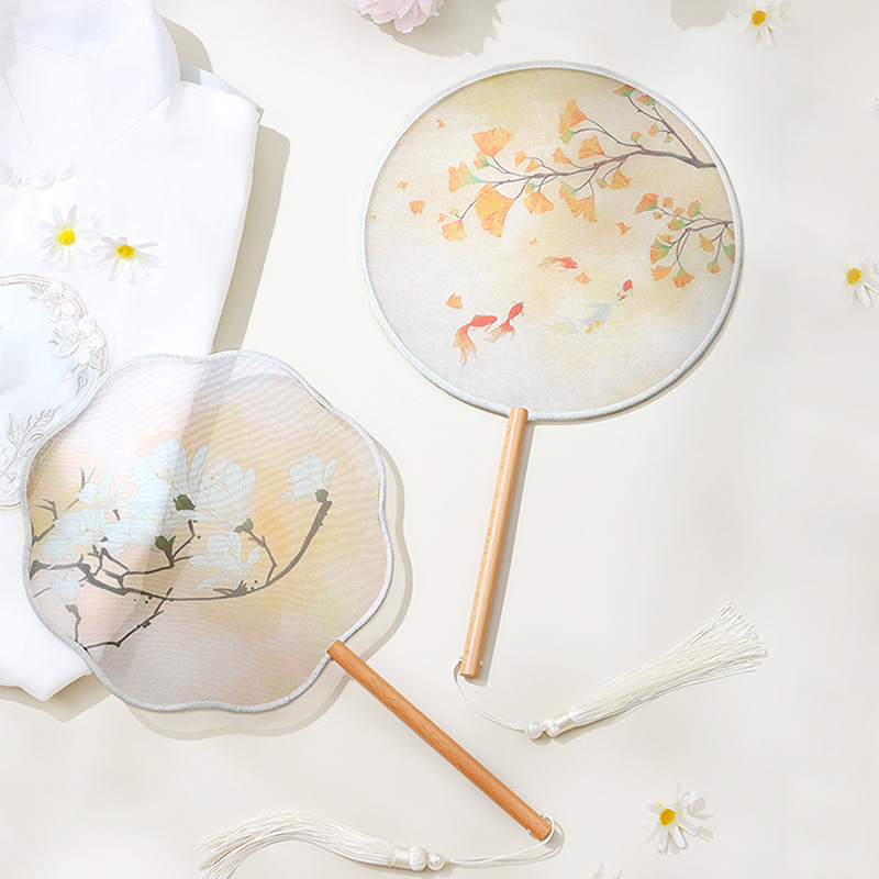 团扇古风扇子儿童长柄流苏舞蹈扇中国风古装汉服旗袍丝质小圆扇详情图1