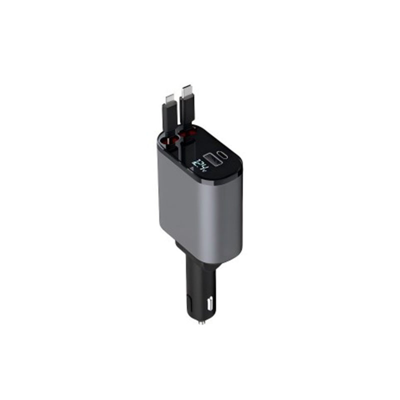 车载充电器数显超级快充金属氧化铝壳三合一点烟器伸缩线详情图1