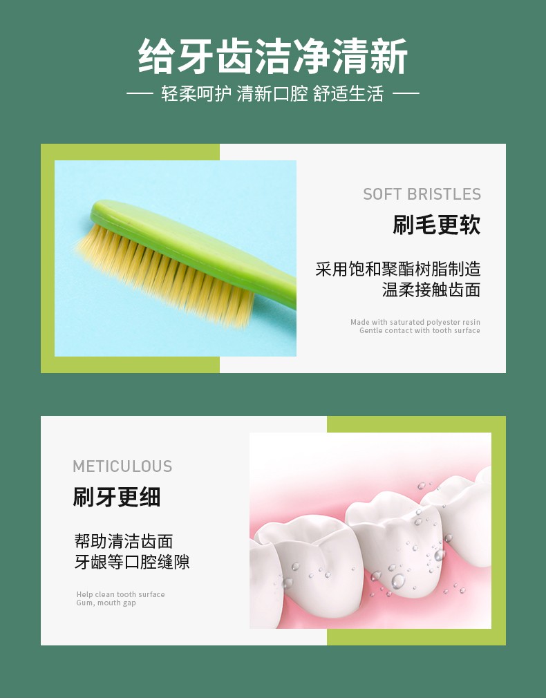 【包邮】langelica软毛牙刷高端男女生家用正品牙刷四支装大头超细中毛超软详情图12