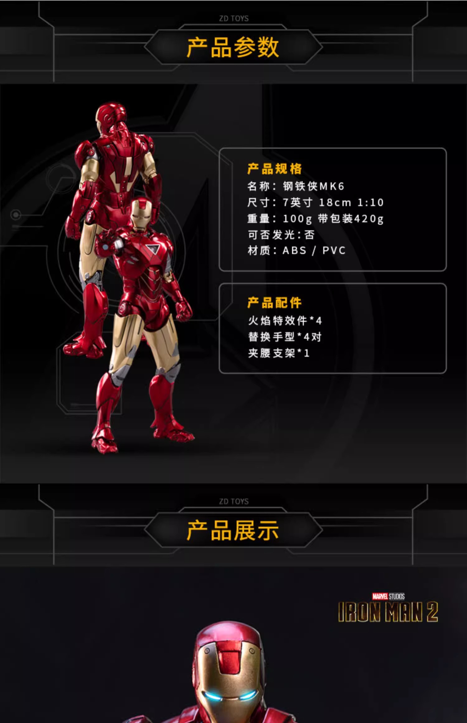 【十周年系列】中动玩具mk6钢铁侠手办漫威正版授权复仇者联盟详情2