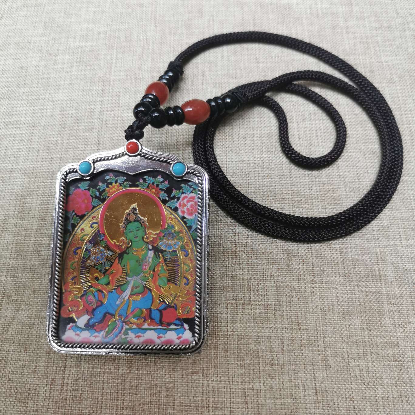 藏传唐卡项链绿度母详情图1