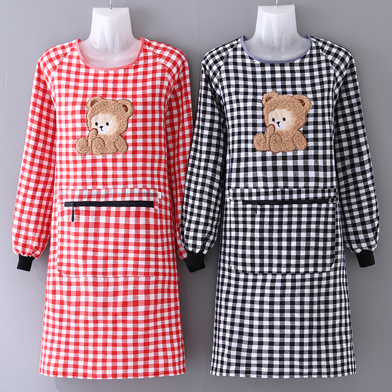 时尚新款纯棉长袖罩衣女厨房做饭大人上班韩版可爱围裙男士工作服详情图1