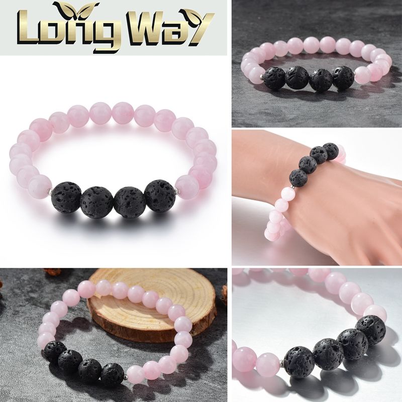 热销新手链产品，个性时尚粉色珠子火山石串珠手链详情图5