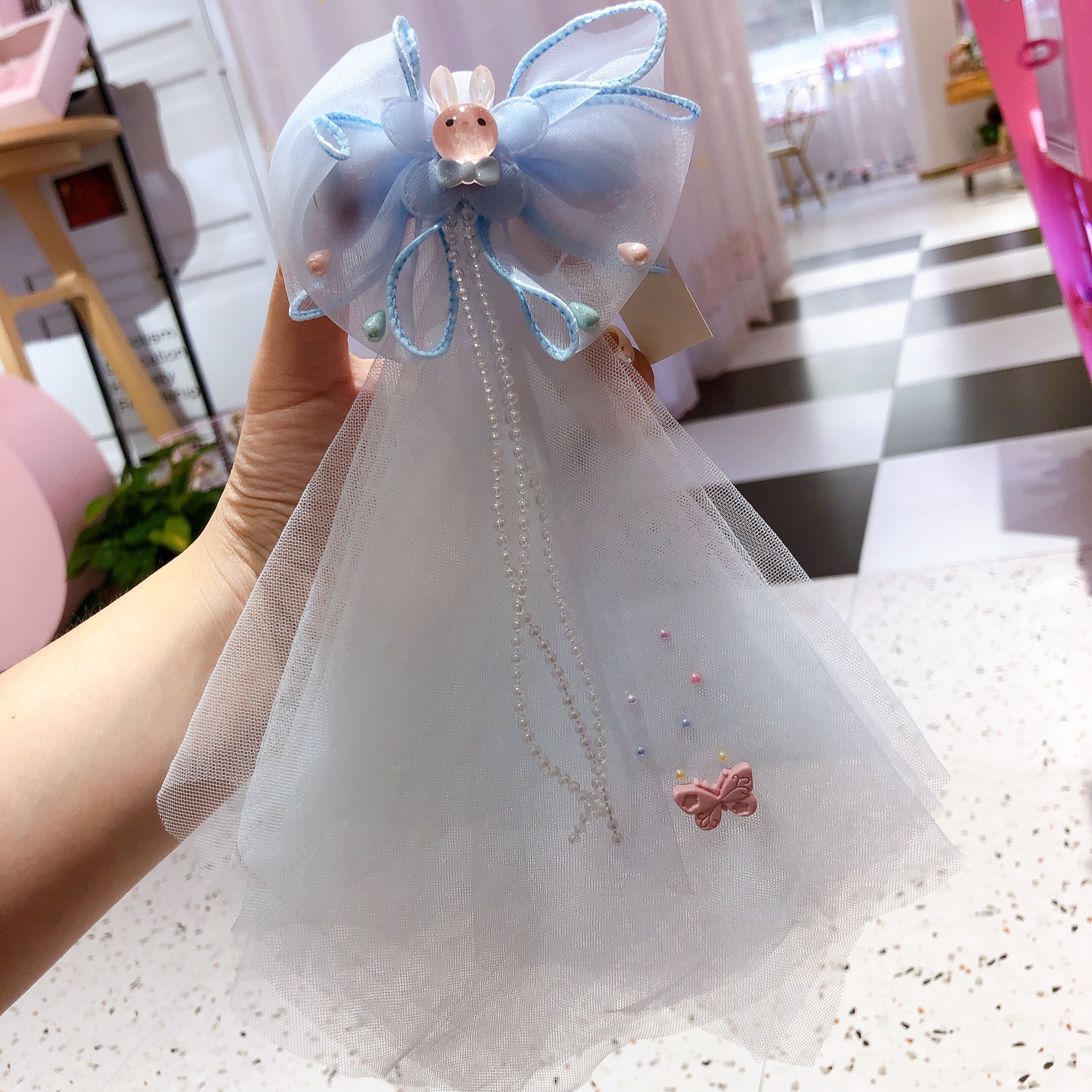 摩登女孩 可爱儿童韩系兔子蝴蝶飘纱压夹  20个起批 不包邮详情图9