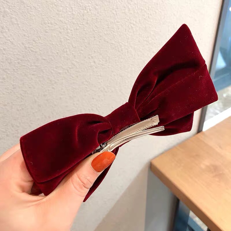 韩式红飘带丝绒大鸭夹女韩版潮流时尚日系百搭仙气女孩可爱软妹少女详情图3