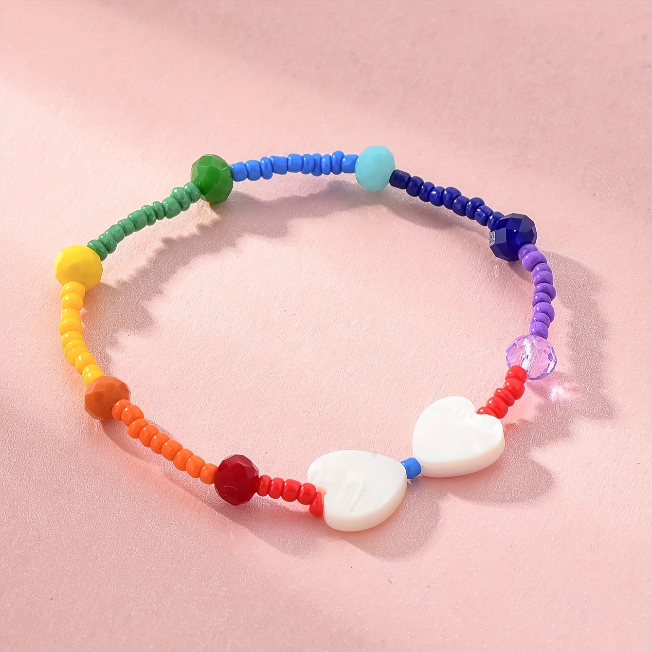 1件可爱彩虹串珠手链，波西米亚风格，爱心贝珠女士手链，音乐节、潮流派对适用，送闺蜜的礼物手链详情图3