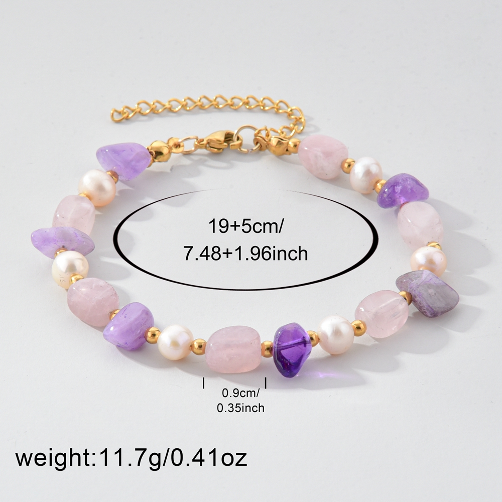 1件不规则天然石女士手串，波西米亚风优雅紫晶女士手链，龙虾扣可调节大小，适合日常逛街聚会佩戴，送闺蜜和朋友的贴心礼物详情图3
