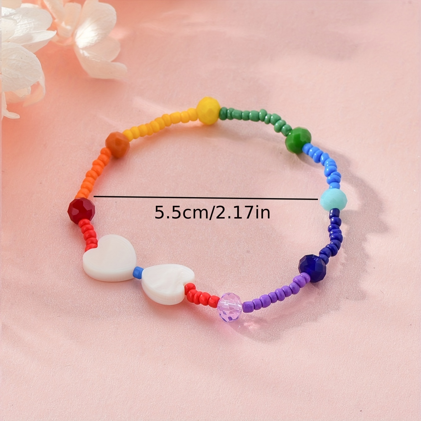 1件可爱彩虹串珠手链，波西米亚风格，爱心贝珠女士手链，音乐节、潮流派对适用，送闺蜜的礼物手链详情图2