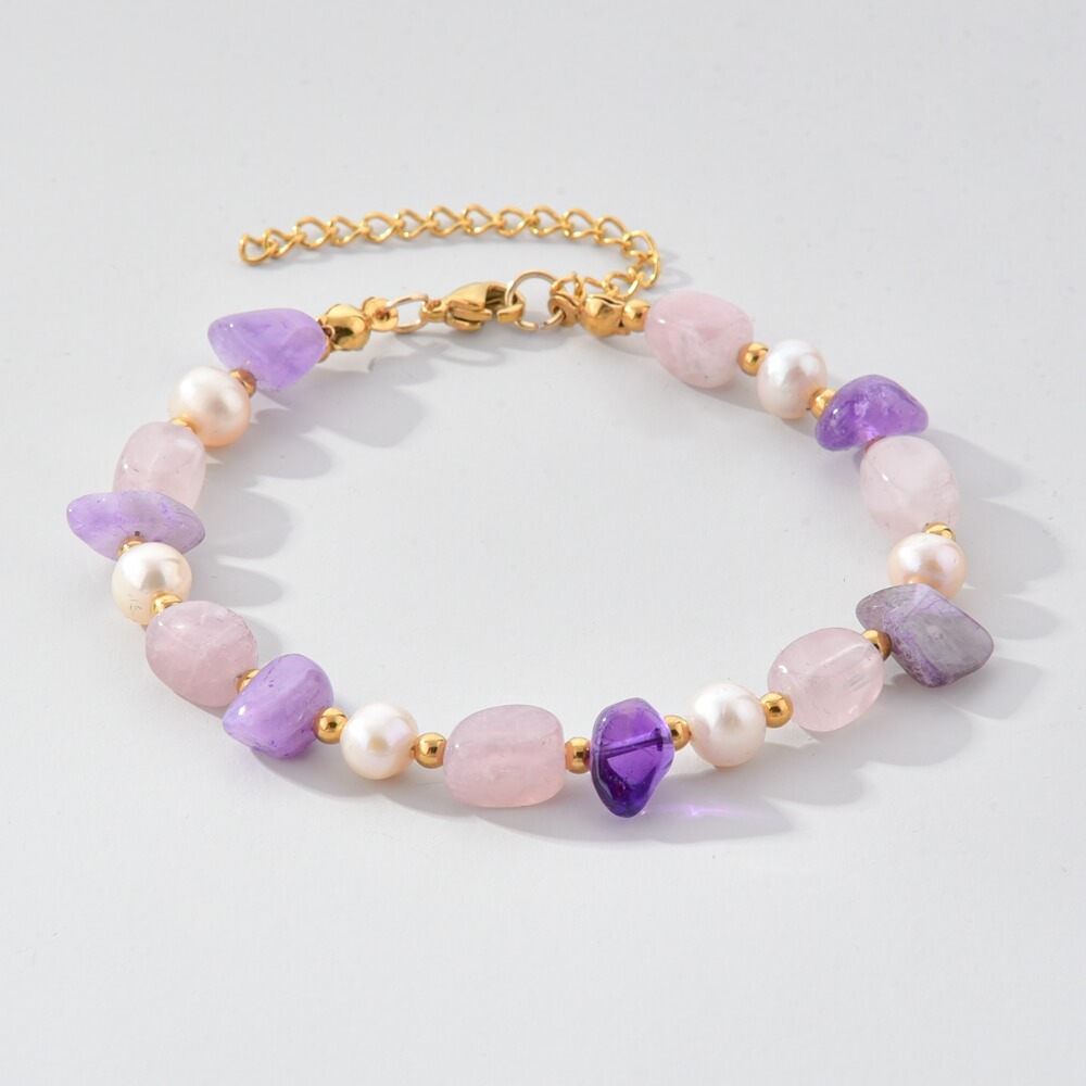 1件不规则天然石女士手串，波西米亚风优雅紫晶女士手链，龙虾扣可调节大小，适合日常逛街聚会佩戴，送闺蜜和朋友的贴心礼物详情图1