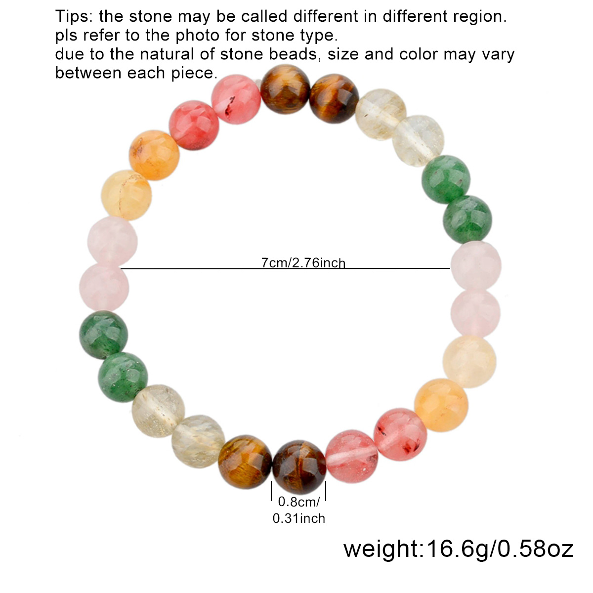 一件简约风多彩天然石女士手串，虎眼石、粉晶、绿东陵组合串珠，适合日常聚会穿戴，节日纪念日生日礼物送朋友详情图1