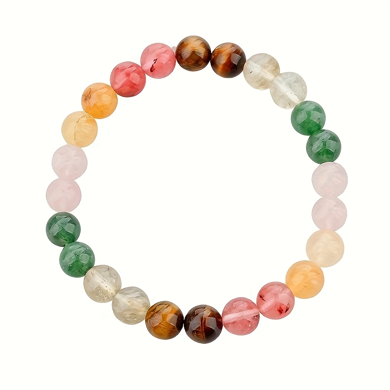 一件简约风多彩天然石女士手串，虎眼石、粉晶、绿东陵组合串珠，适合日常聚会穿戴，节日纪念日生日礼物送朋友详情图5