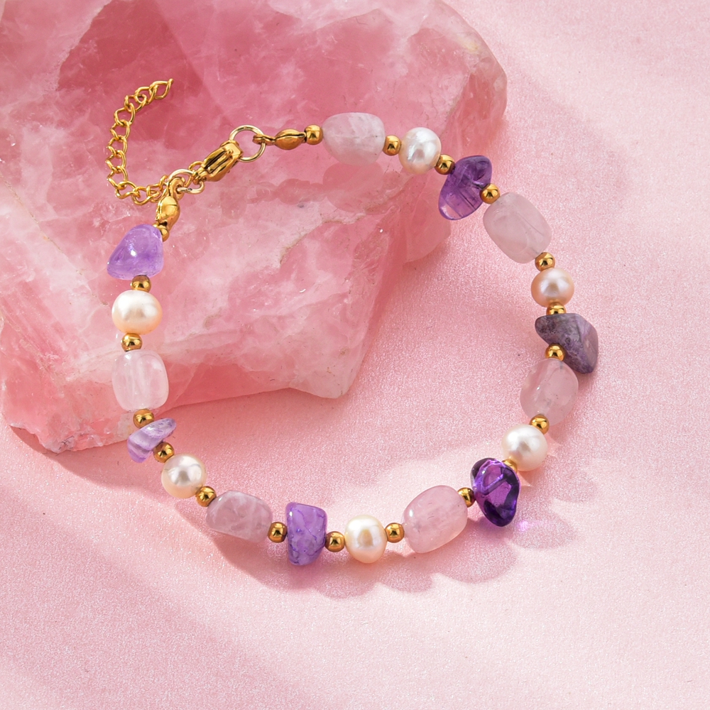 1件不规则天然石女士手串，波西米亚风优雅紫晶女士手链，龙虾扣可调节大小，适合日常逛街聚会佩戴，送闺蜜和朋友的贴心礼物详情图4