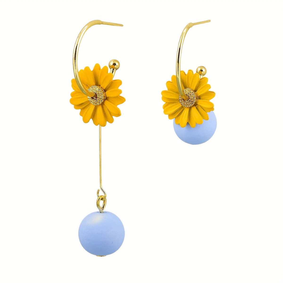 一对撞色花朵不对称女士垂坠耳环，可爱清新，适合参加派对，海边沙滩度假佩戴，送家人朋友成人礼物节日礼物详情图5