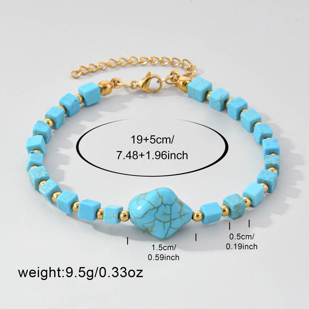 1件简约波西米亚风天然石女士手链，绿松石切面正方形手工串珠，适合日常逛街佩戴，送闺蜜和朋友的贴心礼物详情图3