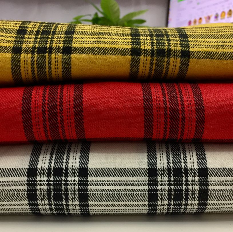 苏格兰英伦学院风服装衬衫格子布料红黄拼色裤子磨毛斜纹diy面料详情图1