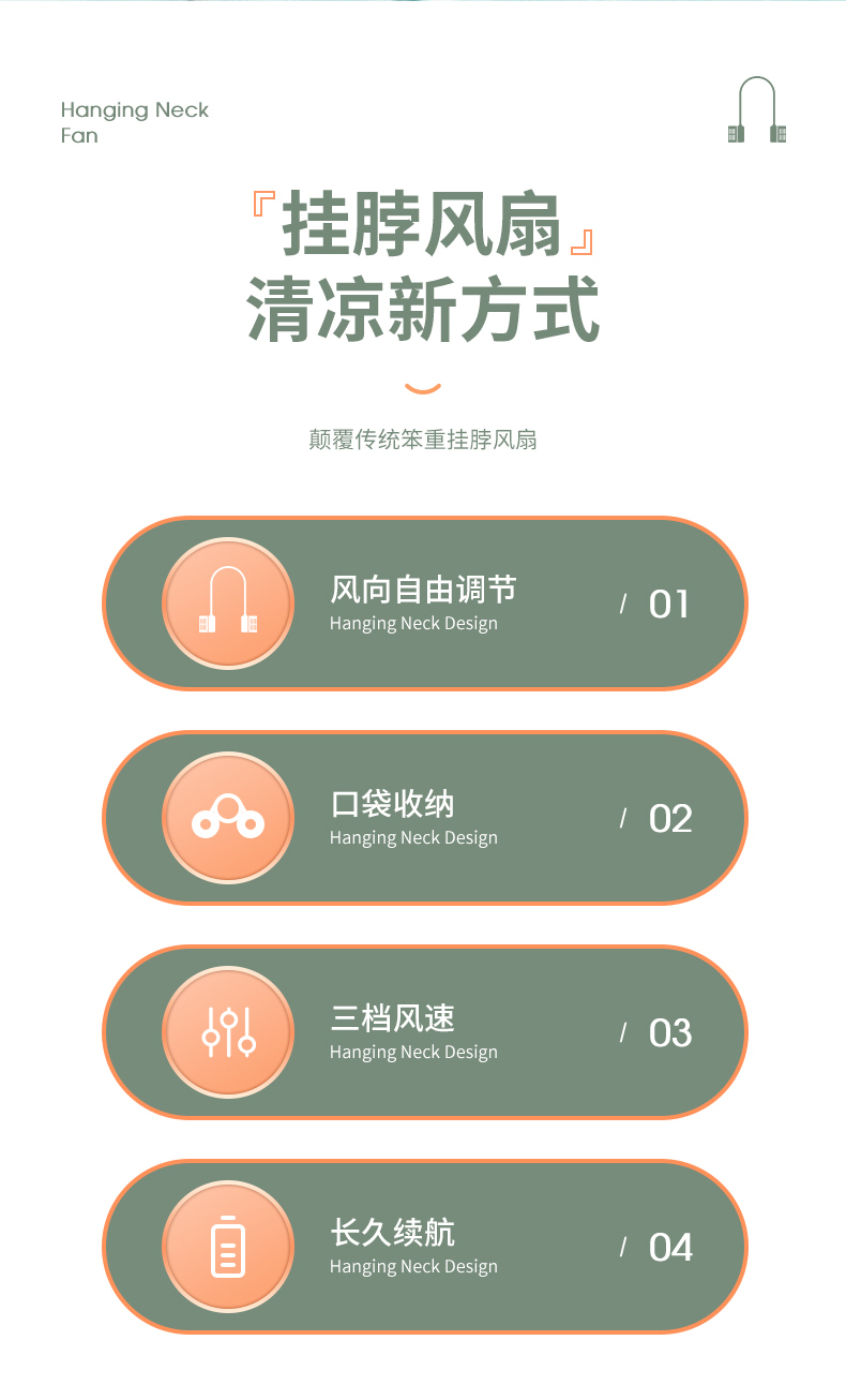 国潮风口袋挂脖风扇 无叶小风扇 手持便携随充电学生迷你电风扇详情2