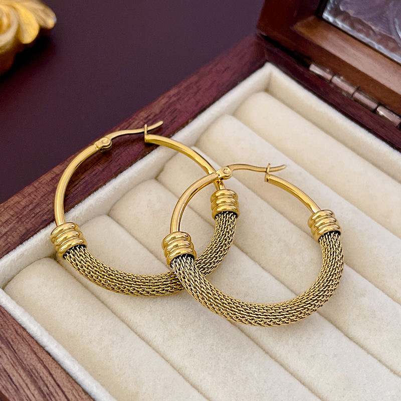 高级感钛钢镂空圆圈耳扣耳环欧美时尚简约气质个性金属风几何耳饰详情图2