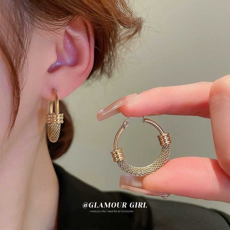 高级感钛钢镂空圆圈耳扣耳环欧美时尚简约气质个性金属风几何耳饰详情图1