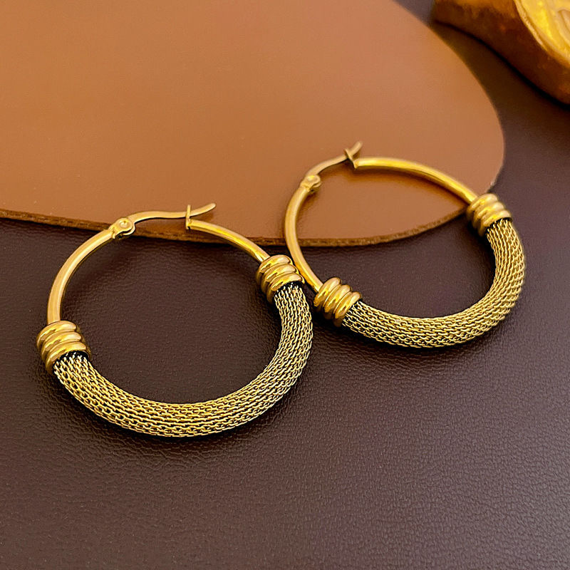 高级感钛钢镂空圆圈耳扣耳环欧美时尚简约气质个性金属风几何耳饰详情图3