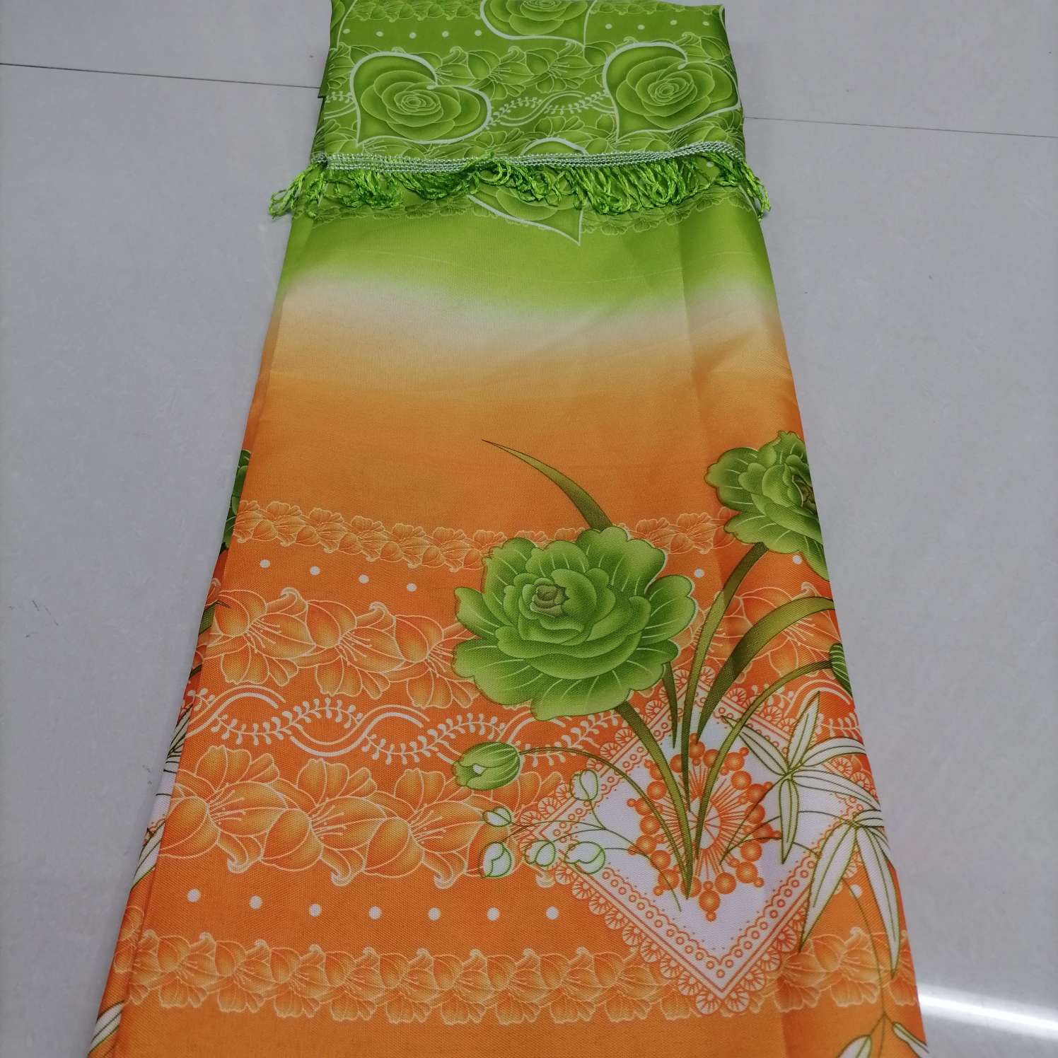 印花窗帘布绿色花详情图1