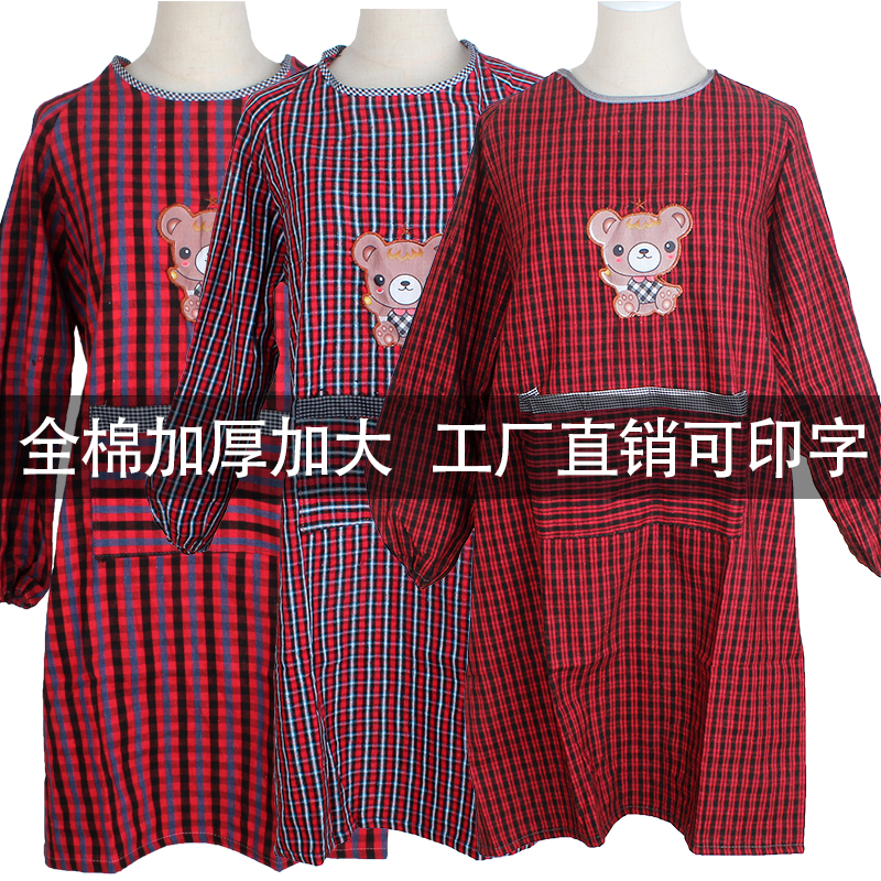 纯棉围裙长袖罩衣厨房成人时尚粗布防水防油可爱厚韩版大人工作服详情图1