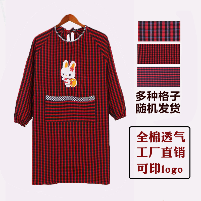 纯棉围裙长袖罩衣厨房成人时尚粗布防水防油可爱厚韩版大人工作服详情图2