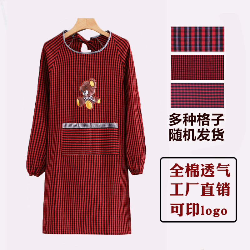 纯棉围裙长袖罩衣厨房成人时尚粗布防水防油可爱厚韩版大人工作服详情图3