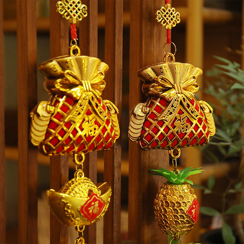 新款乔迁新居装饰布置用品钱袋挂件新年装饰品室内复古挂饰节日用品75*13详情3