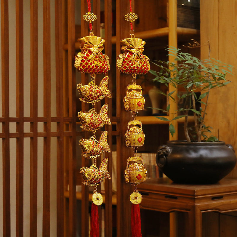 新款乔迁新居装饰布置用品钱袋挂件新年装饰品室内复古挂饰节日用品75*13详情2
