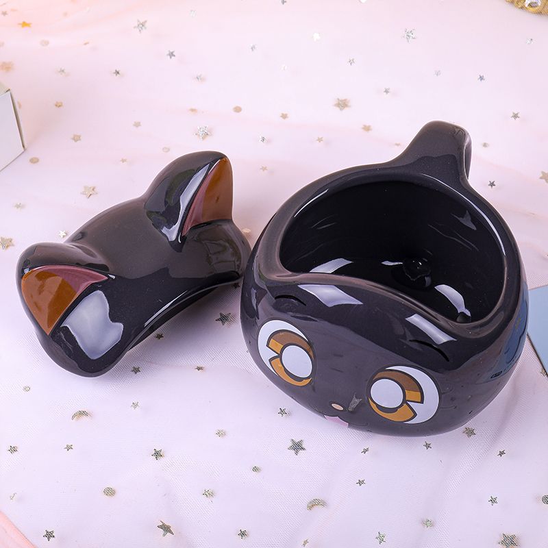 可爱酷猫陶瓷杯 日式小猫带盖水杯 创意超萌卡通酷猫马克杯详情图2