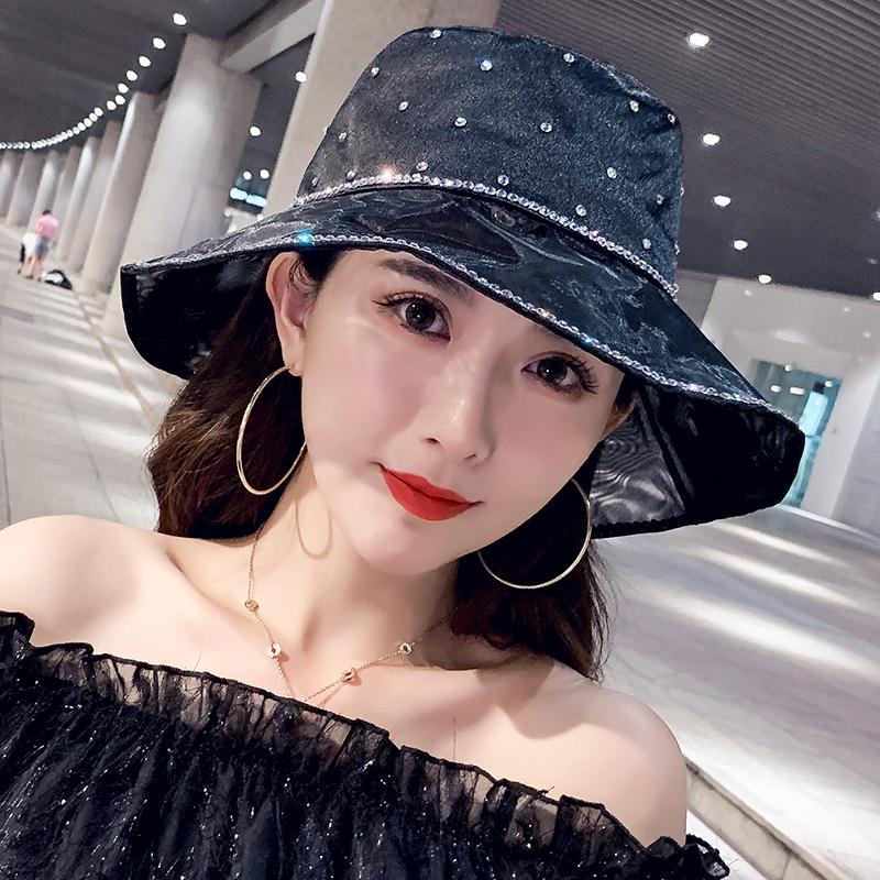 韩国轻奢小香风亮钻帽子女夏天渔夫帽绸缎网纱洋气优雅大檐遮阳帽详情图1