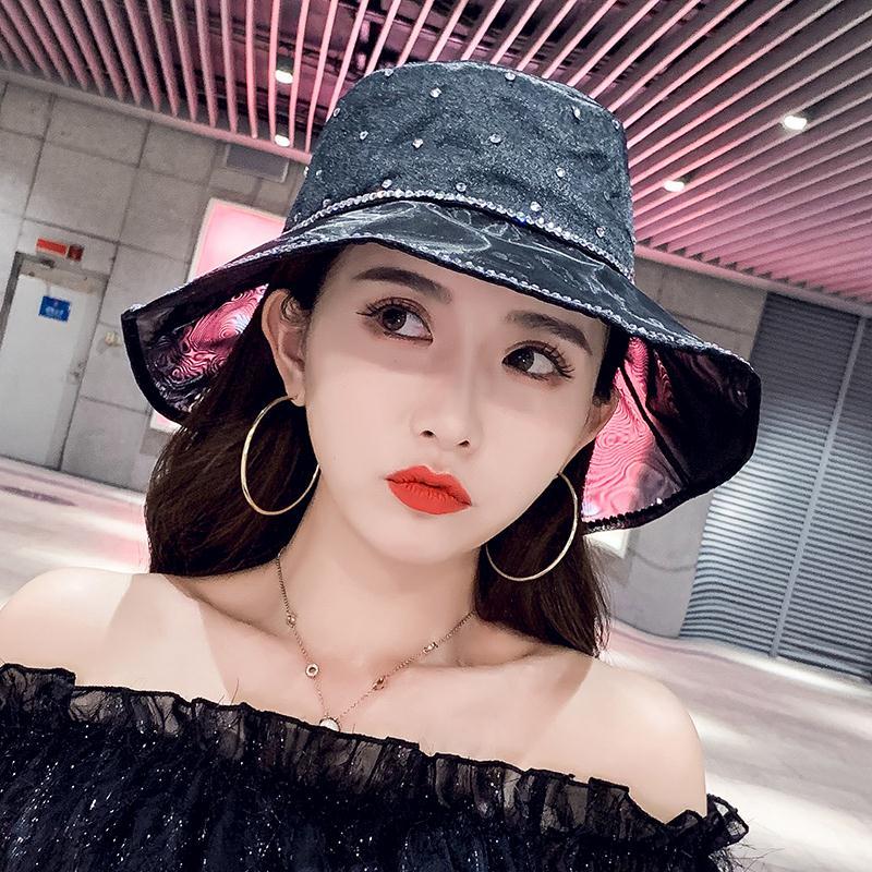 韩国轻奢小香风亮钻帽子女夏天渔夫帽绸缎网纱洋气优雅大檐遮阳帽详情图10