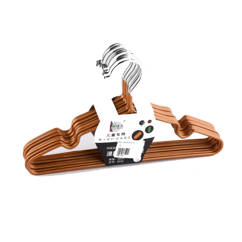 家用10支装金属挂钩儿童衣架环保耐用衣服挂衣架防滑浸塑批发详情1