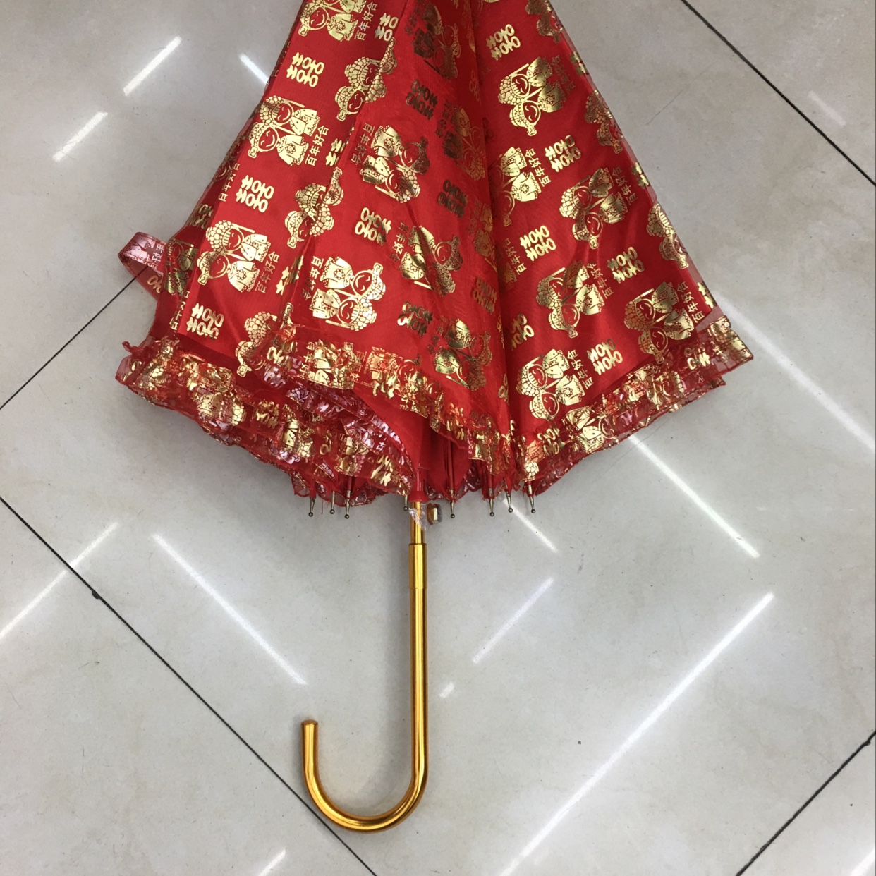 国潮58公分双层纱红纤维新娘伞详情图6