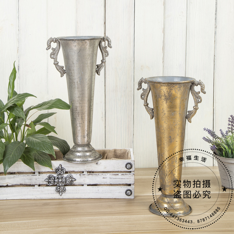 昊蓁ins现代简约复古做旧花器 花瓶花翁花盆复古欧式铁艺插花器皿3874详情图2