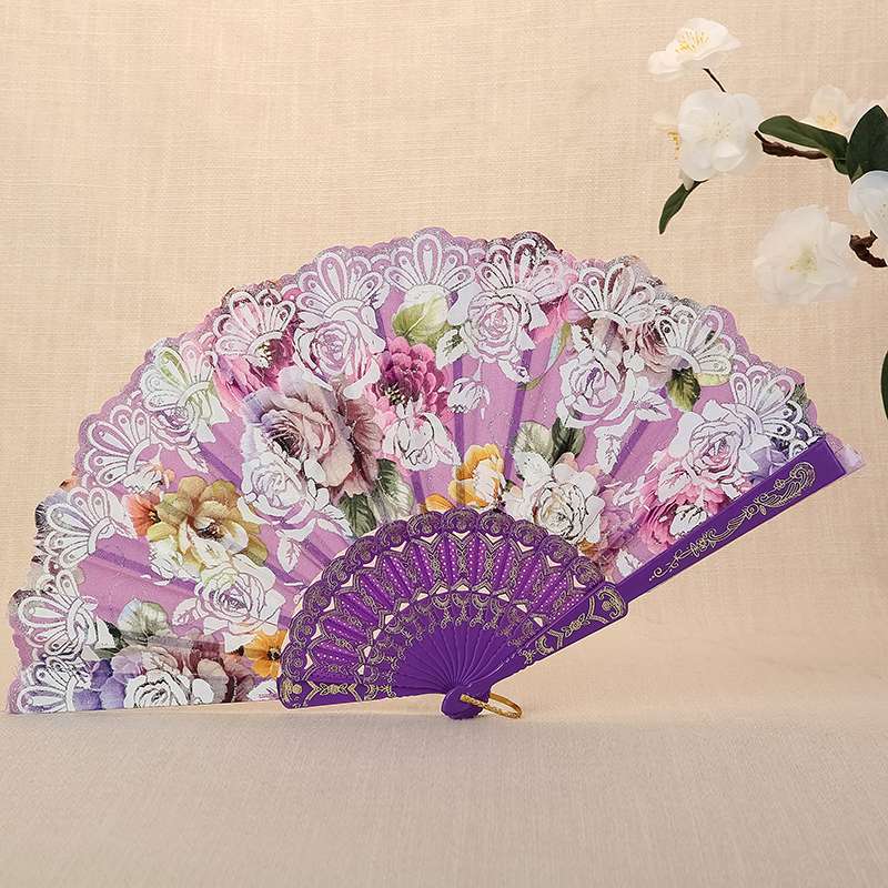 风来棠工艺扇彩杆玫瑰中国风女士折扇舞蹈扇旅游景点扇旗袍扇摆件工艺7561-28详情图4