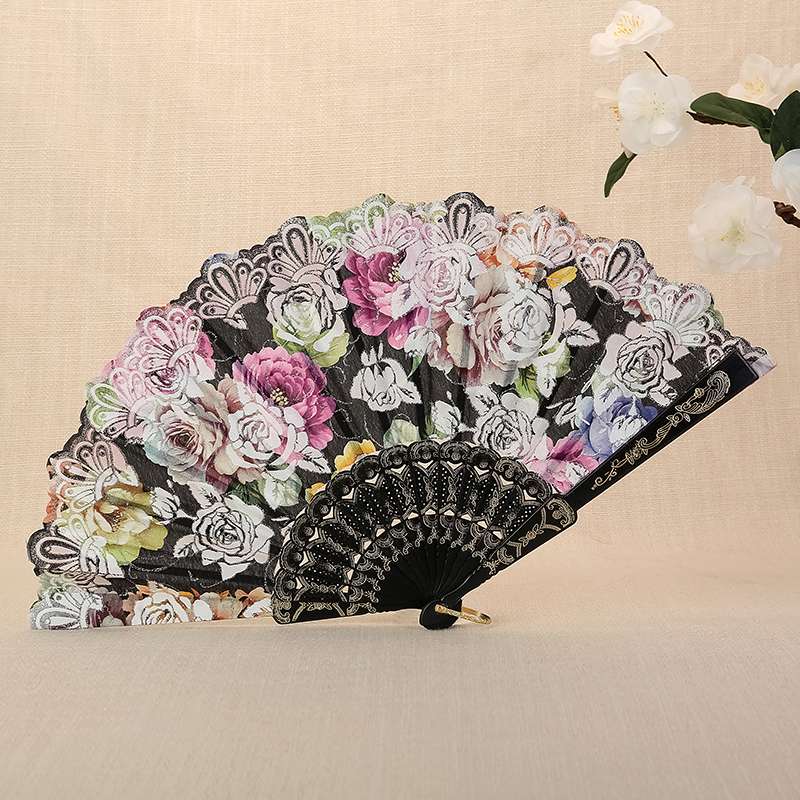 风来棠工艺扇彩杆玫瑰中国风女士折扇舞蹈扇旅游景点扇旗袍扇摆件工艺7561-28详情图2