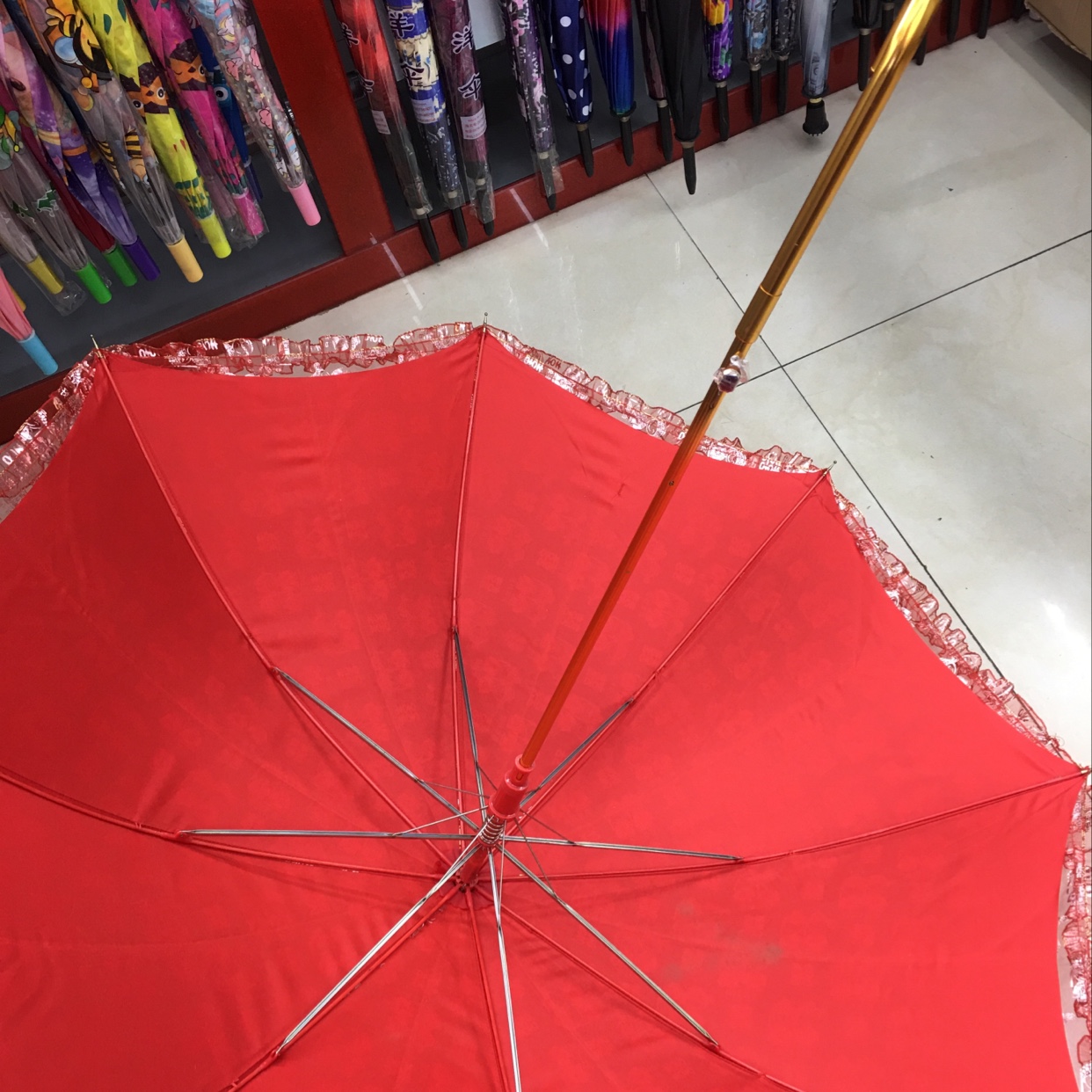 国潮58公分双层纱红纤维新娘伞详情图4