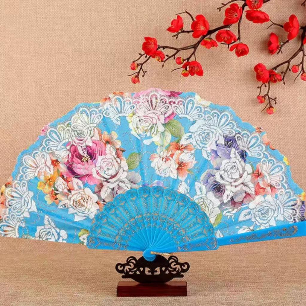 风来棠工艺扇彩杆玫瑰中国风女士折扇舞蹈扇旅游景点扇旗袍扇摆件工艺7561-28详情图1