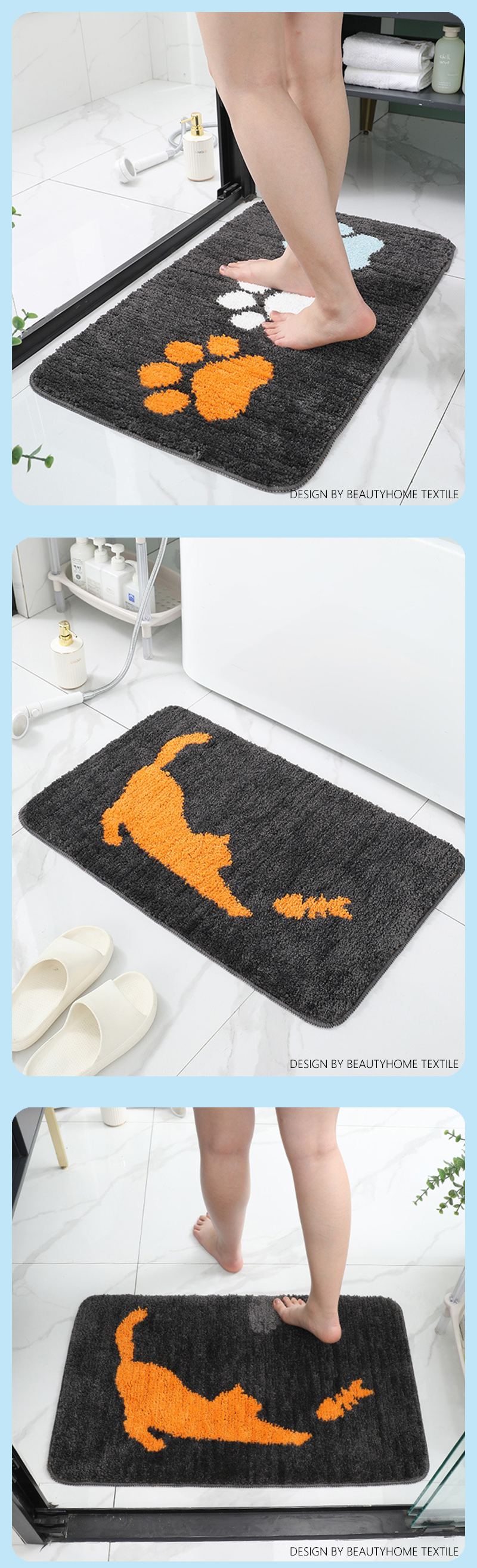 ibh简约卡通可爱小猫新款毛绒卫生间卧室吸水浴室卫浴客厅速干暖脚防滑垫进门家用入户卧室脚垫地垫地毯bh22081708详情8