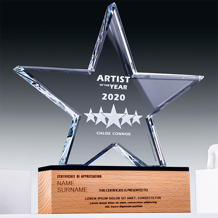 水晶玻璃五角星水晶奖杯定制定做创意刻字优秀员工奖牌比赛纪念品制作详情图1