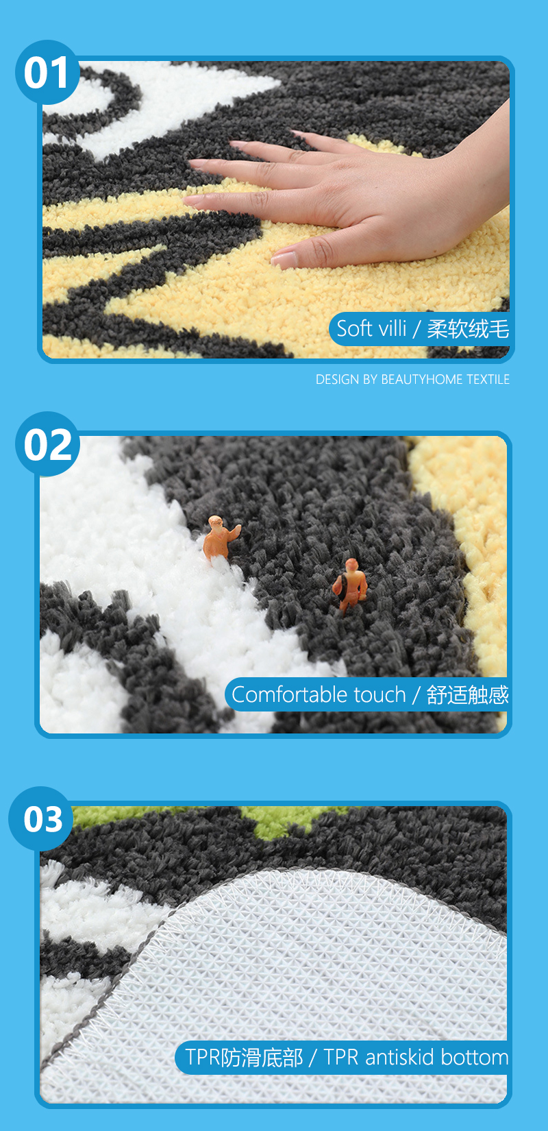 ibh简约卡通可爱小猫新款毛绒卫生间卧室吸水浴室卫浴客厅速干暖脚防滑垫进门家用入户卧室脚垫地垫地毯bh22081708详情4